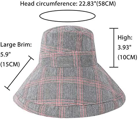 Docila chapéus de balde elegantes para mulheres dobráveis ​​pescadores xadrez ao ar livre Sol/boné de chuva com cinta de queixo