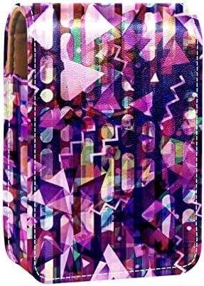 Oryuekan maquiagem batom titular de caixa mini bolsa de cosméticos bolsa de viagem, organizador com espelho para uma festa de casamento de dama de honra externa, Psychte Art Art Modern Purple Lines Padrão geométrico