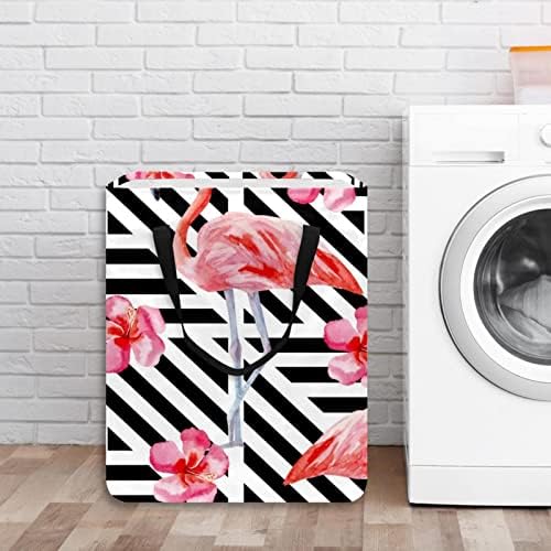 Flamingo com estampa de flores cesto de lavanderia dobrável, cestas de lavanderia à prova d'água de 60l de lavagem de roupas de roupas de roupas para dormir quarto de banheiro de dormitório
