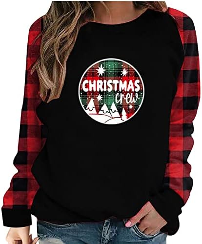 Camisetas de manga longa de manga longa feminina feminina Camisetas de Natal Tripulação Impressa Crew Polço leve