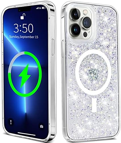 Caso magnético abitido para iPhone 12 Pro Max [Compatível com MagSafe] [Anti -amareling] Tampa magnética com brilho para mulheres,