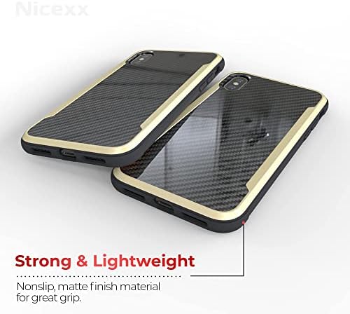 O NICEXX, projetado para iPhone XS Max Case com padrão de fibra de carbono, 12 pés. Drop testado, compatível com carregamento sem fio - ouro
