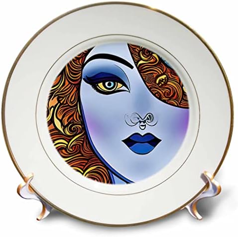 3drose Art Nouveau Mulher. Princesa fantástica misteriosa com presente de rosto azul - pratos