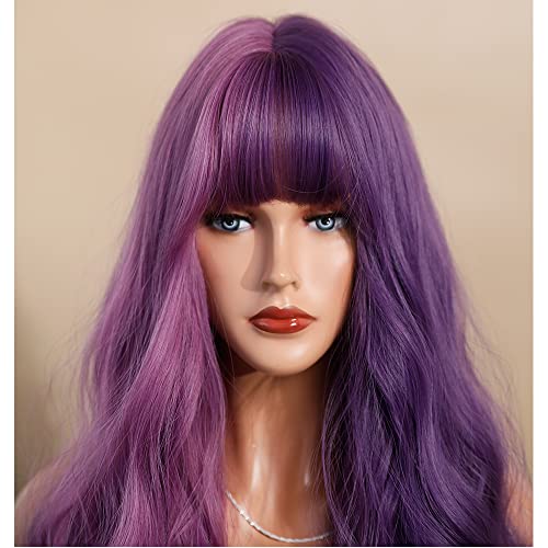 Qsm 63 cm mulheres onduladas perucas roxas ciemne długie kręcone włosy, realistyczna peruka z Naturalnych włókien syntetycznych o wysokiej na randki cosplay