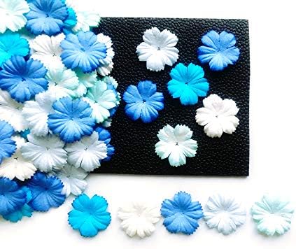 TH 50 PCS. Carnações flores de papel 25 mm. Tom misto misto azul pétal flor cortes cortes de amoreira artesanato artesanal handmade