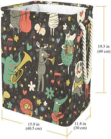 Animais Musicianselephant Gato de tamanho grande cesto de lavanderia cesto de armazenamento dobrável para quarto berçário de bebê