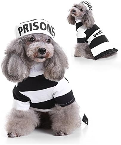 Traje de cão de prisioneiro da sorte - prisão cão cão cão halloween figurino de fantasia para cães cães roupas de roupa com chapéu para teddy pug chihuahua gato