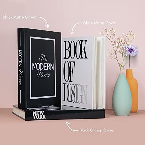 Fashion Decorative Real Books Real XL Conjunto de 3 livros de capa dura - Moderno com páginas em branco, pilha de livros de grife para decoração da sala de estar, exibição para mesas/prateleiras de café Nova York/preto/branco