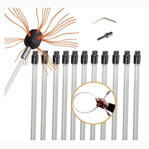 Conjunto de escovas de chaminé, pipeline de bastão de nylon reforçado de 12 mm, hastes de varredura flexíveis de conexão fácil de conexão