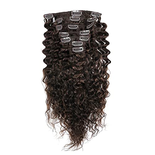 Cabelo de onda profunda de onda profunda de profundidade Remy Remy Human Hair Clip em extensões de cabelo 24 polegadas 80g 7pcs/conjunto, cor nº 2 marrom escuro