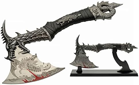 13,5 ”de fantasia decorativa submundo do dragão hatchet do colecionador de machado com suporte de exibição