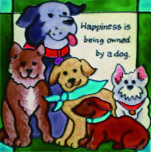 A felicidade está sendo de propriedade de um cachorro - telha de arte de cerâmica decorativa - 8 x8 em Vogue