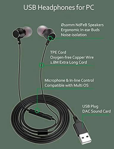 Fones de ouvido de fones de ouvido USB Dungzduz para computador, fones de ouvido com isolamento de ruído com microfones, DAC USB