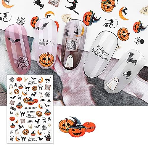 Mais de 1500 peças adesivos de unhas de halloween - decalques de unhas auto -adesivas 3D Skull Pumpkin Bat Ghost Witch Spider