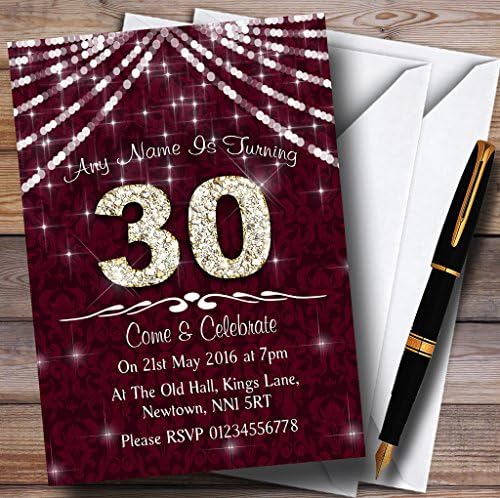 30º Claret & White Bling Sparkle Birthday Party Convites personalizados