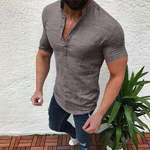 Camisas de linho amzoc para homens, casual masculino masculino masculino de manga curta