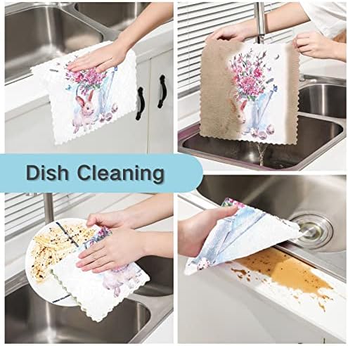 Cataku Spring Bunny Kitchen Dish Panos para lavar pratos de lavagem reutilizável Toalhas de pano de lavagem de microfibra