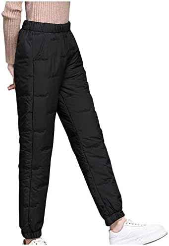 Calça feminina de baixo para mulheres elásticas clássicas de cintura alta acolchoada perna acolchoada calça quente compressor de inverno calça