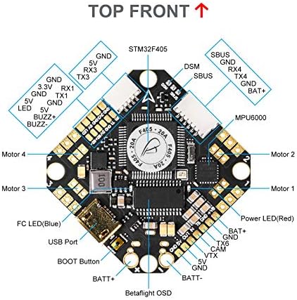 Betafpv dente de dente F405 2-4S Controlador de vôo sem pincel aio 20A BLHELI_32 ESC NO