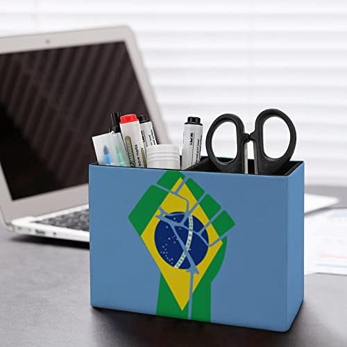 Bandeira brasileira resistir PU couro de couro de caneta por porta -lápis Caso de mesa de mesa de mesa de mesa de artigos de artigos de artigos de mesa para o escritório em casa