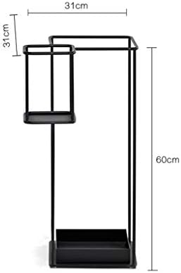 Balde de guarda-chuva de metal em forma de piso, preto, 2 camadas de longa e curta, alça de guarda