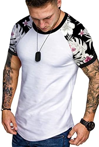 OyoAngeLan, impressão tropical casual masculina Raglan de manga curta redonda do pescoço de camiseta Tops