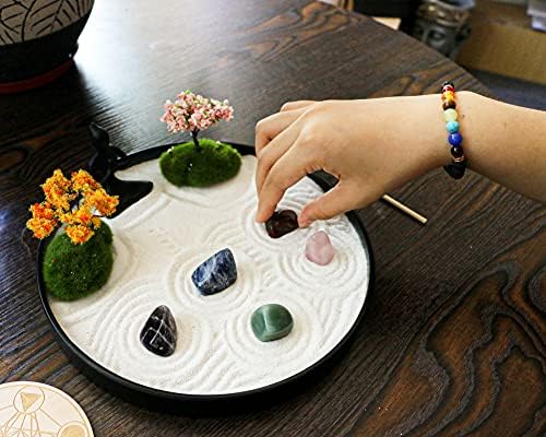 Bangbangda Chakra Stone Yoga Zen Garden - Kit de altar de meditação Conjunto de kit de cristal Quartz rock areia zen Acessórios de rake