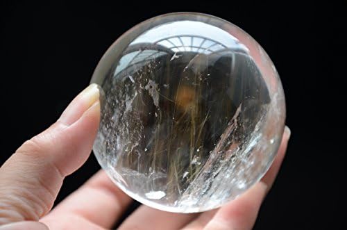 Tibete real Himalaia Alta altitude Clear Gold Rutilated Crystal Quartz Ball Sphere Orb 2,63 polegadas de cura espiritual de Reiki