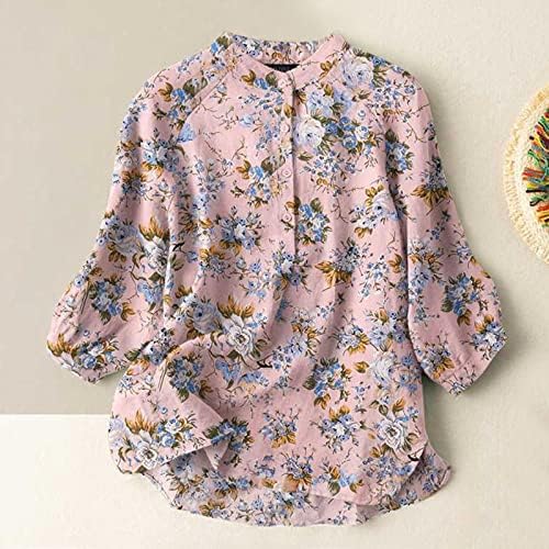 Tampas vintage de verão para mulheres 3/4 lanterna Bloups Boho Floral Print Shirts Chiffon Camiseta fofa de blusa solta