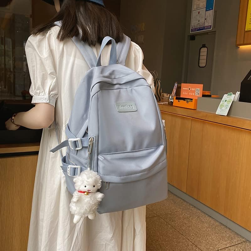 Kawaii Backpack Bookbag de vários bolsos com laptop estético pandente de cordeiro para suprimentos de estacionamento de volta à escola