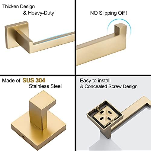 Acessórios de hardware de banheiro de 5 peças Turs Definir conjuntos de barra de toalha de ouro escovados em aço inoxidável,