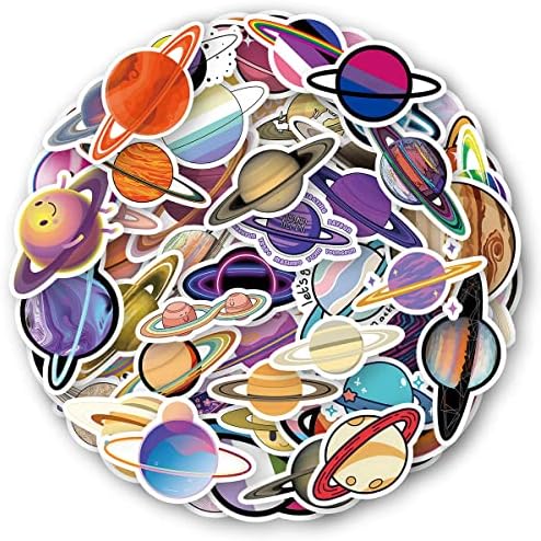 60PCS SPACE PLANETS STACE STACE STETERS | Adesivos de sistemas planetários à prova d'água de vinil para laptop, pára -choques de carro ， bagagem, skate, garrafas de água, computador, telefone, crianças adultos adultos