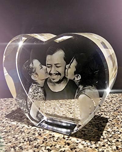 YAGI 3D Photo gravado moldura de imagem em forma de coração de cristal com foto de cristal 3D de alta definição personalizada + base LED grátis para casamento de aniversário do dia das mães etc.