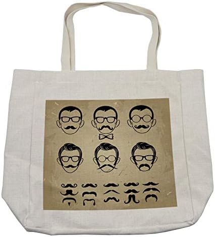 Bolsa de compras com nerds de Ambesonne, silhuetas de rosto masculino mostrando tipos de bigodes e cortes de cabelo, sacola reutilizável