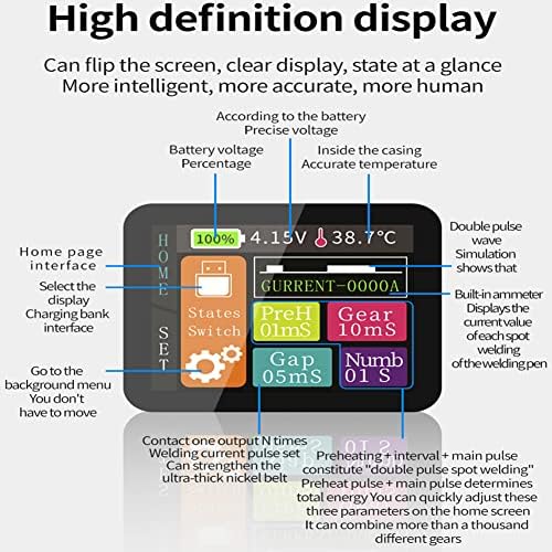 Eastvita Spot Welder para 18650 Bateria, soldado de 5000mAh Battery Spot com tela LCD clara, portátil 30 engrenagem de