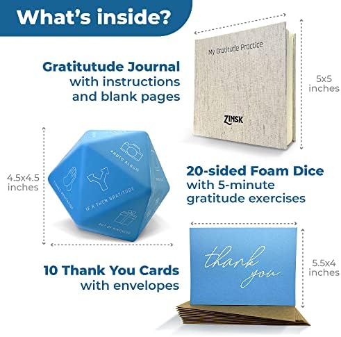Jornal de gratidão e dados de gratidão de 20 lados com exercícios diários de gratidão - estabeleça um hábito de gratidão