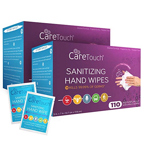 Care Touch Hand Sinitizer Wipes - 220 pacotes embrulhados individualmente