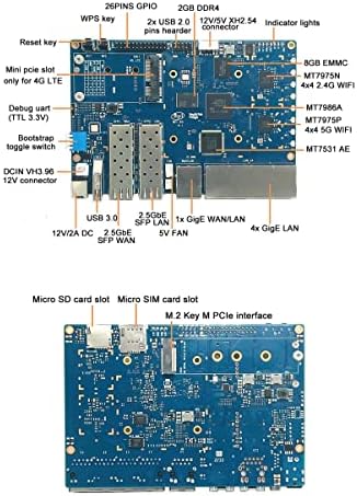 Youyeetoo BPI-R3 Conselho de Desenvolvimento do Router MediaTek MT7986 8G EMMC com 2x SFP 2.5GBE/ 5x RJ45 GBE/ Suporte Poe