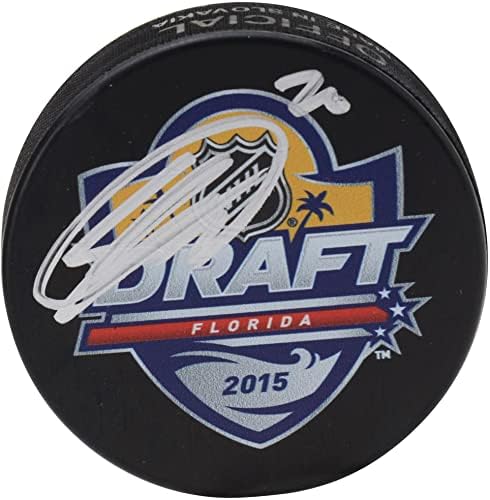 Sebastian Aho Carolina Hurricanes autografou 2015 NHL Draft Logo Hockey Puck - Autografado NHL Pucks