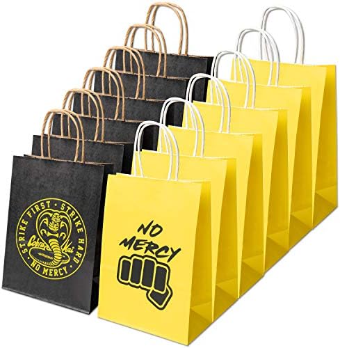 Eartim 12 Pacote Karate Taekwondo Party Favor Bag With Handles, Bolsa de Papel Kraft Black Yellow Goodies Reciclable Sacos