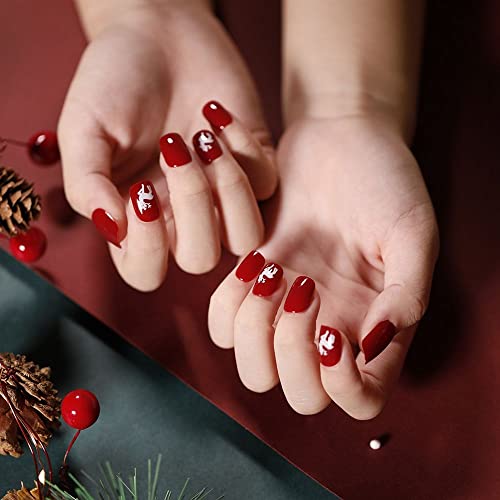 Dicas de unhas curtas de 24pcs/caixa vestíveis, ferramenta de manicure destacável de Natal, unhas falsas de capa completa