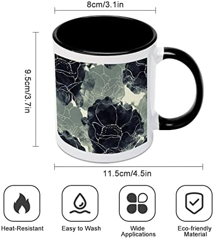 Caneca de cerâmica de flores aquarela Creative Black Inside Coffee Chart Handle Durgs Canecas Exclusivas Presentes
