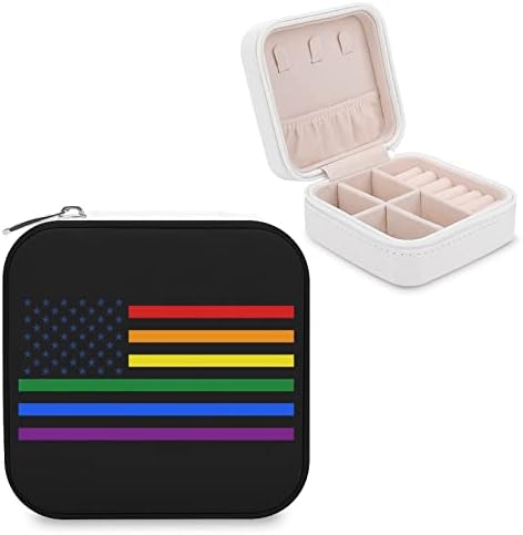 Americalgbt Orgulho gay Rainbow Bandle Jewelry Box PU couro portátil Jóias portáteis Caixa de armazenamento Organizador pendente