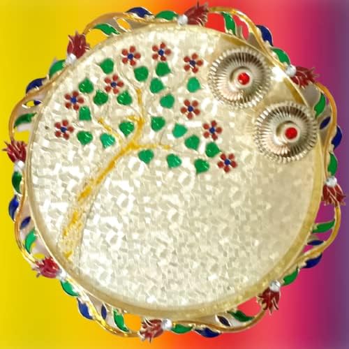 Festival meenakari acrílico pooja thali conjunto/haldi kumkum holder/rolli chawal prato para casa, casamento, festivais