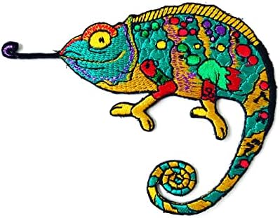 PL Chameleon Lizard Lardela de lagartixa de lagartixa verde desenho animado de lagarto costurar ferro com apliques de apliques