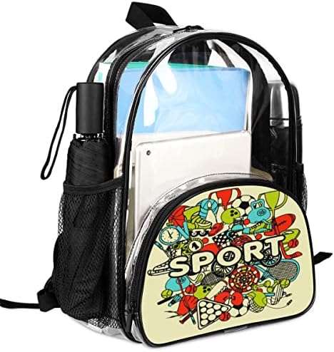QSIRBC Sport Backpack Clear Mochila confortável Ajuste as tiras de ombro PVC Clear Book Bag Capacidade Mesh Pocket Pocket Adequado para viagens de piquenique no trabalho escolar