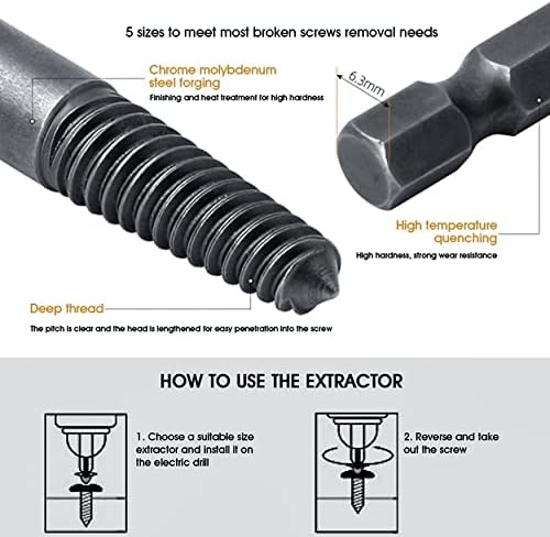 Kewayo 6 pcs parafuso danificado e extrator de parafuso quebrado conjunto com 1/4 de alteração rápida kit de ferramenta