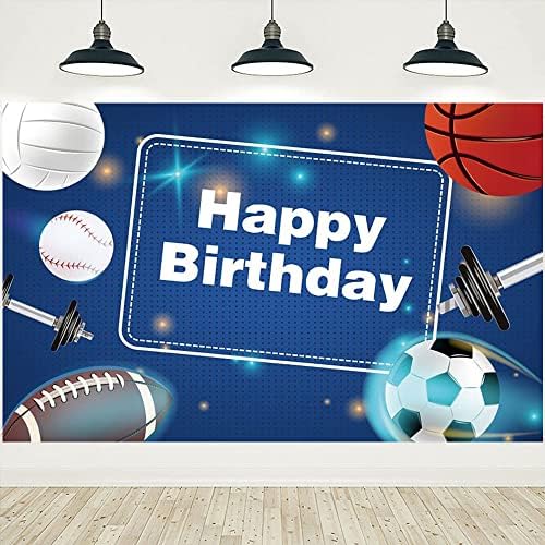 Tema esportivo Feliz Aniversário Birthday Birthday Party Photograph Background Basketball Game de futebol de futebol beisebol infantil