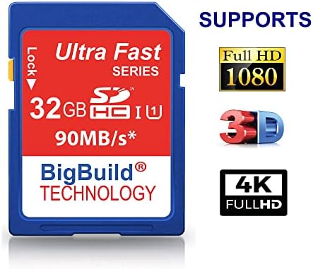 Tecnologia BigBuild 32 GB Ultra Fast 90MB/S SD SDHC Memory Card para Canon EOS 1000D DSLR Câmera