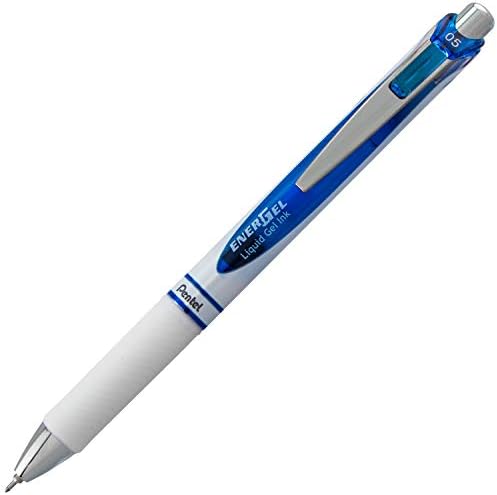 Pentel Energel Pearl Deluxe RTX Liquid Gel Pen, Linha fina, ponta da agulha, tinta azul, caixa de 12